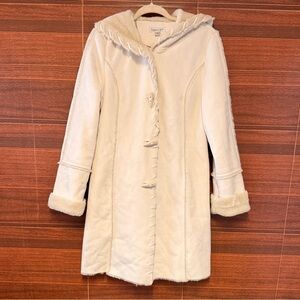 Coldwater Creek size S Penny Lane long hooded ivory coat suede soft Perfect!